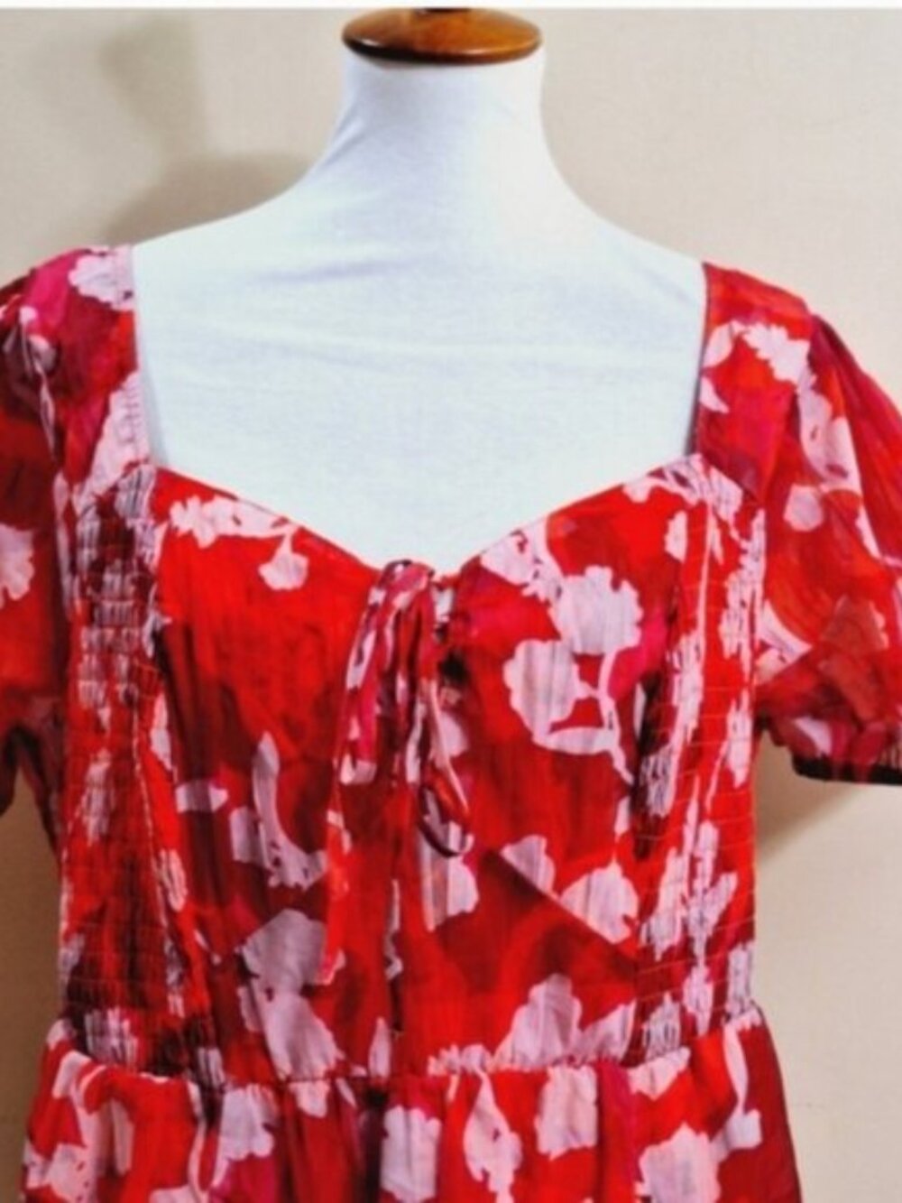 Torrid Cottagecore Boho babydoll Red Floral  Pockets Midi Dress Sz 1X - Picture 5 of 10